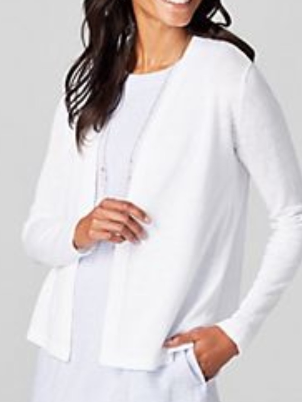 J. Jill White Linen-Blend Open Cardigan